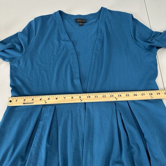 J Jill Wearever Collection Cardigan Size M Teal Blue Pleated One Button - Picture 9 of 13
